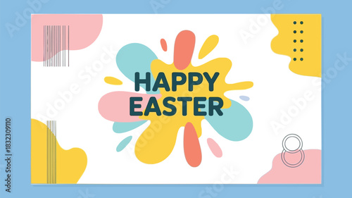 Happy easter greeting card with colorful abstract shapes and playful design elements
