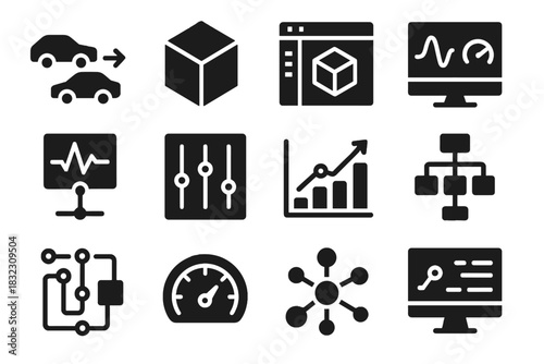 Cad system twin sensor model tools icon monitor vector control virtual digital