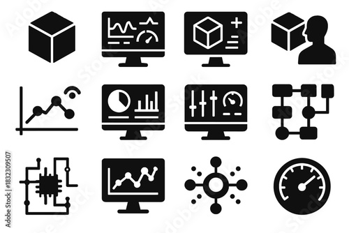 Icons schematic hub connectivity vector control twin virtual icon system digital screen