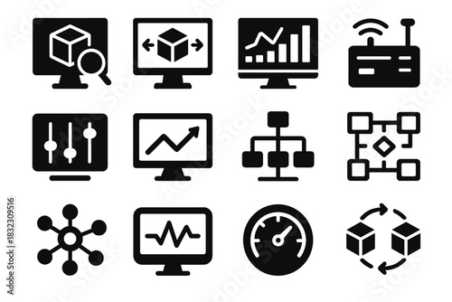 Dashboard icon hub panel sensor vector cad twin icons monitoring chart digital