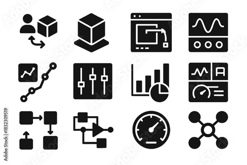 Vector schematic console icons twin model gauge digital icon connectivity chart interface