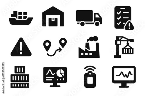 Port sensor supply monitoring checklist truck chain icons vector crane icon stack