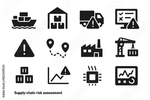 Building icons inventory supply monitoring alert vector delivery module icon chain warehouse