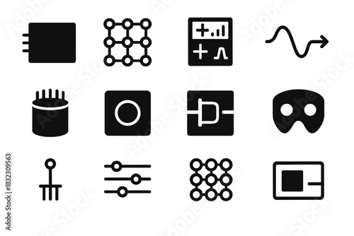Engine noise icons amplitude vector strip icon core quantum curve simulation emulator