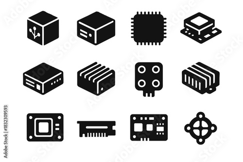 Connector hub interface board icon thermal microserver unit edge vector node chip