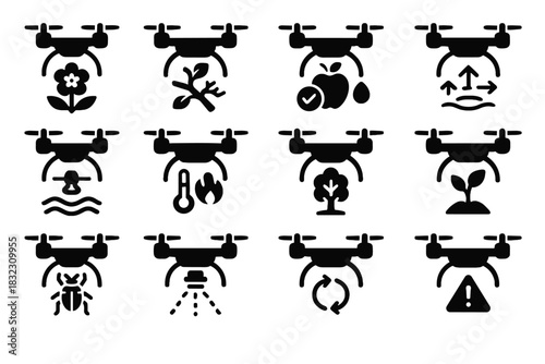 Vector module icon sensor nozzle maintenance icons detector drone scanner camera mapper