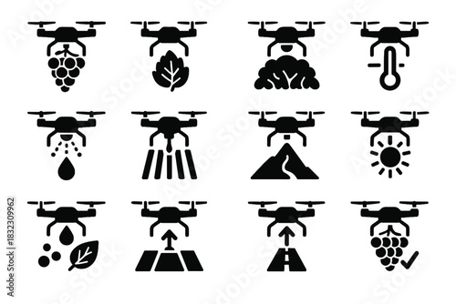Vineyard icon mapper module vector icons rotor nozzle detector scanner sensor drone