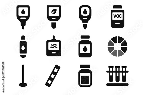 Tester sample tool chemical chamber voc icon stir vector phosphate analyzer icons