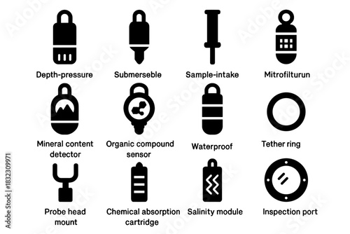 Cartridge icon sampling submersible mount sensor waterproof probe vector tube underwater icons
