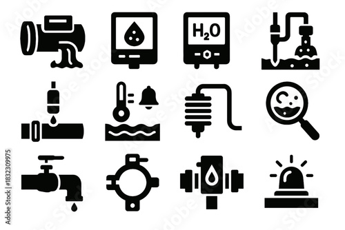 Beacon clamp barrier scanner sampling alarm icons effluent viewer monitoring turbidity vector
