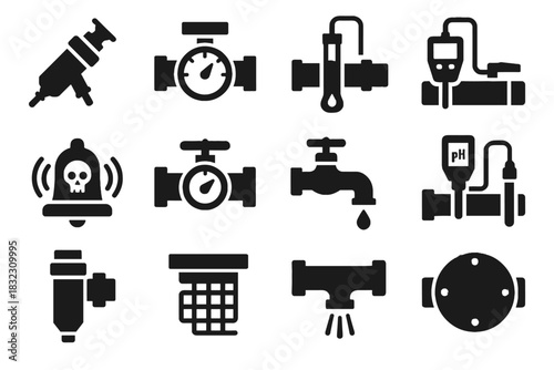 Municipal injector vector tool gauge ph safety chlorine treatment icon port water