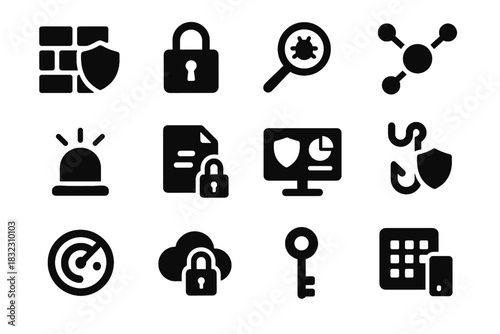Set numbers vector strokes vpn no shield look dashboard cybersecurity artwork icon