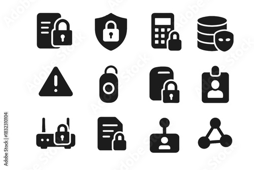 Firewall sterile flat protected cybersecurity vector lock icon no solid policy set