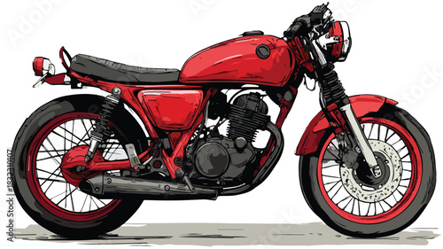 Red Motorcycle with Black Seat and Red Frame Vector Illustration
