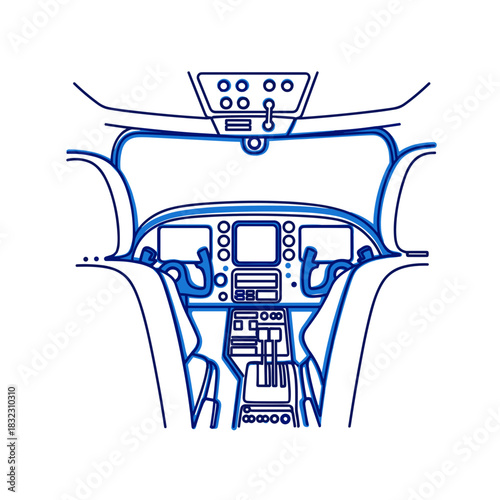 Aircraft cockpit interior with control panel in minimalist design  