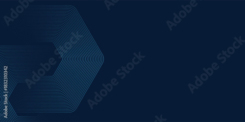Abstract dark blue background with shining geometric lines. Modern shiny blue hexagon lines pattern. Technology futuristic concept. Suit for poster, banner, brochure, cover, flyer. Vector illustration