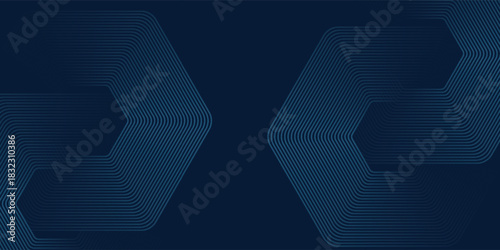 Abstract dark blue background with shining geometric lines. Modern shiny blue hexagon lines pattern. Technology futuristic concept. Suit for poster, banner, brochure, cover, flyer. Vector illustration