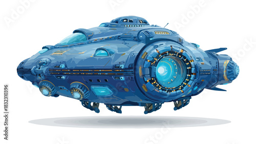 Fototapeta Naklejka Na Ścianę i Meble -  Futuristic Space Ship with Blue Lights Vector Design