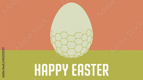 Happy easter greeting card featuring a stylized egg with honeycomb pattern and warm color palette
