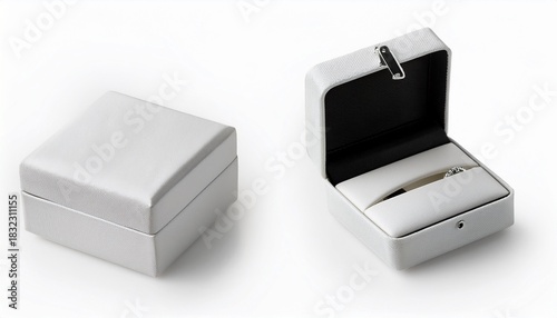 open and closed white jewelry boxes for necklaces or earrings isolated on white background