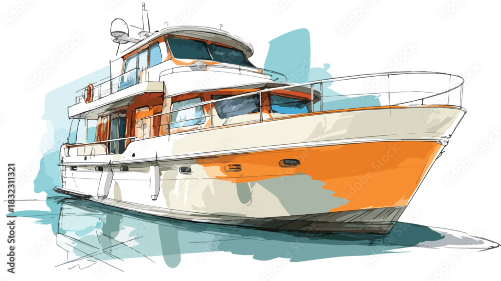 Fototapeta premium Sleek Modern Boat Vector Illustration with Outline on White Background