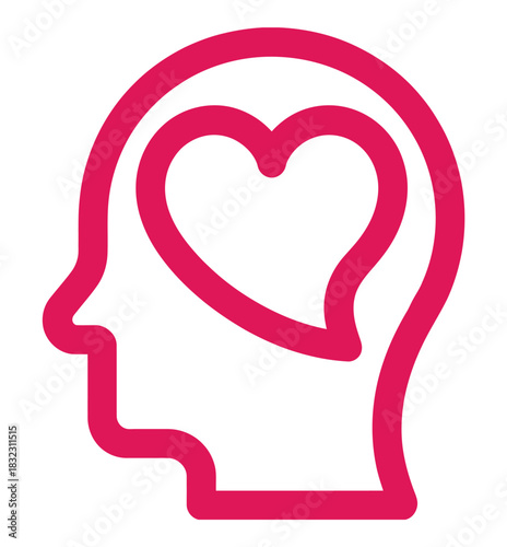 A stylized outline of a human head with a heart inside represents emotional well-being.