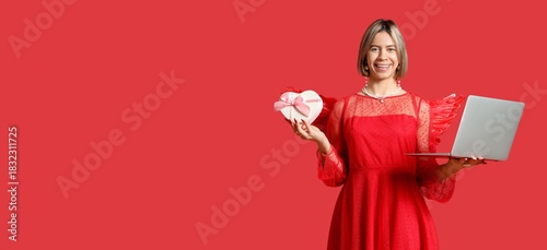 Beautiful woman with gift a...