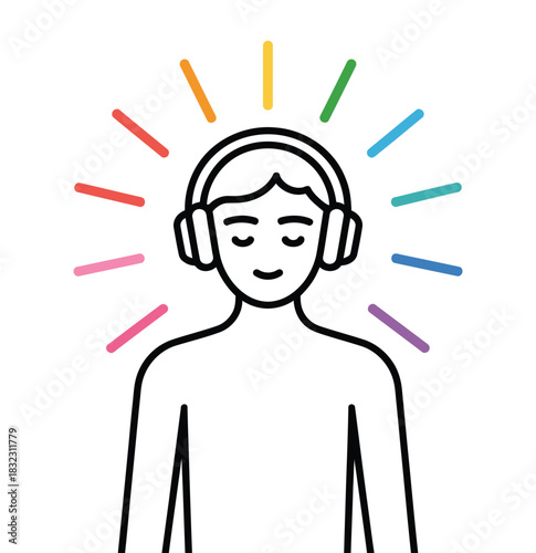 A person wearing headphones experiences a vibrant spectrum of emotion and sound.
