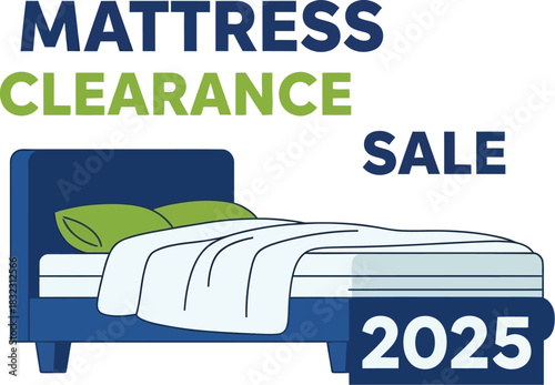 Mattress clearance sale with bed illustration isolated on white background