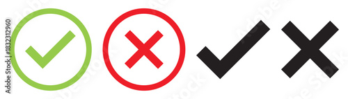 Creative vector illustration of green tick, red cross isolated on transparent background. Art design with text do and dont. Right or wrong. True or false. Abstract concept graphic element