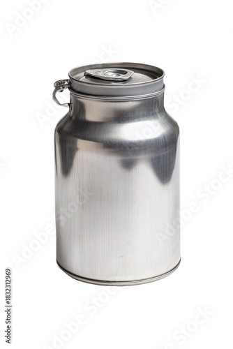 Aluminium milk can bottle isolated on a white or transparent PNG background. Perfect for dairy branding, packaging design, farm themes, and product mockups with a clean, rustic, and traditional style.