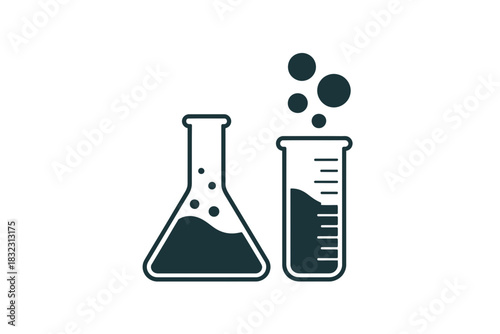 Illustration of a conical flask and test tube with liquid and bubbles inside it