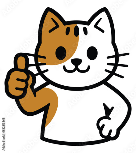 A happy cartoon cat gives a thumbs up, indicating approval and positivity.