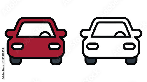 Two stylized car icons, one red and one white, against a plain background.