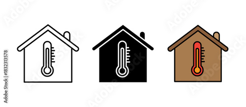 Smart Home Temperature Icon thermostat control, climate, smart device, stroke filled and colored icon set.