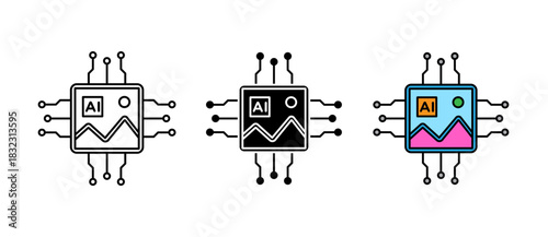 AI Image Generator Icon creative AI, visual creation, digital art tool, stroke filled and colored icon set.