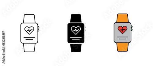 Smartwatch Health Monitor Icon fitness tracking, health, wearable tech, stroke filled and colored icon set.