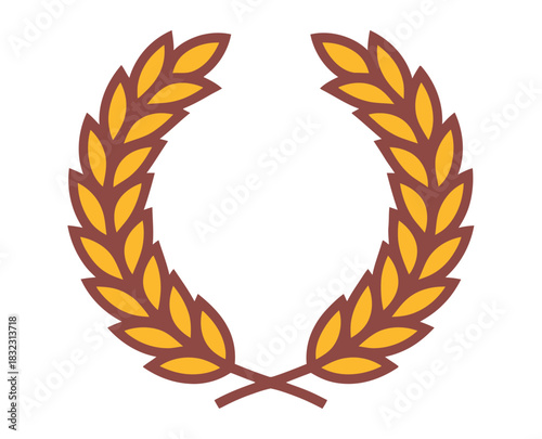 A graphic illustration of a golden laurel wreath against a white background