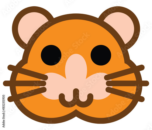 A cute, stylized illustration of a hamster's face with big eyes and whiskers.