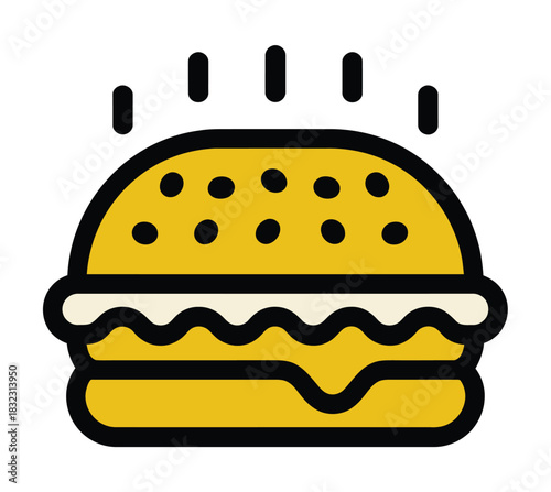 A delicious and juicy hamburger icon represents fast food.