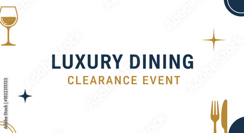 Luxury dining clearance event with wine glass and cutlery on beige background