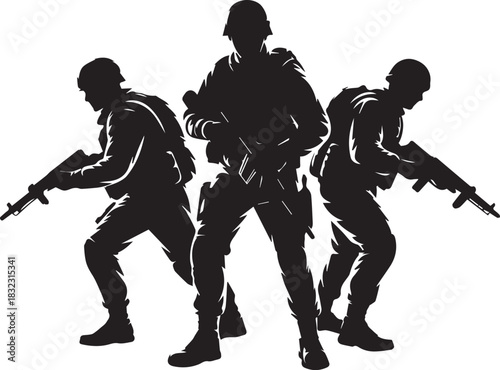 Monochrome Tactical Squad Vector Art: Special Forces Silhouette for Logo and Design. (Focus: Soldier)
