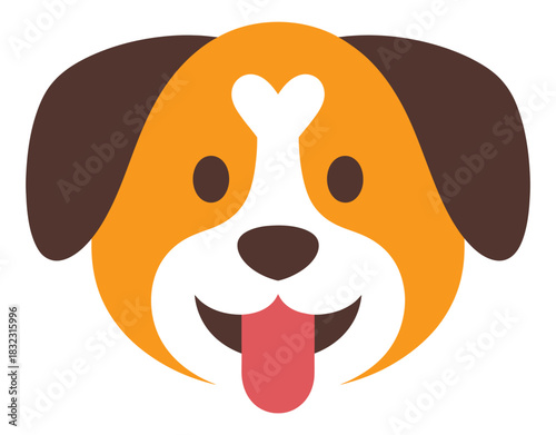 A happy cartoon dog face with its tongue sticking out and a heart-shaped mark on its forehead.