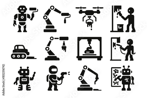 Icon painter painting ceiling vector robot decorative spray humanoid miniature icons