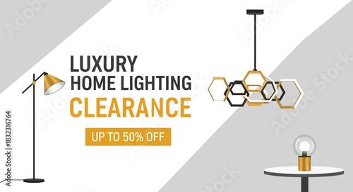 Luxury home lighting clearance sale with up to 50% off isolated on white background