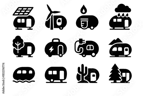 Forest icons vector icon floating portable eco collection desert modular capsule