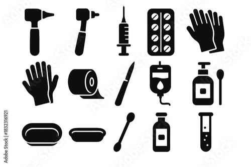 Bandage virtual vector icon surgical hammer gloves medical icons test drip swab