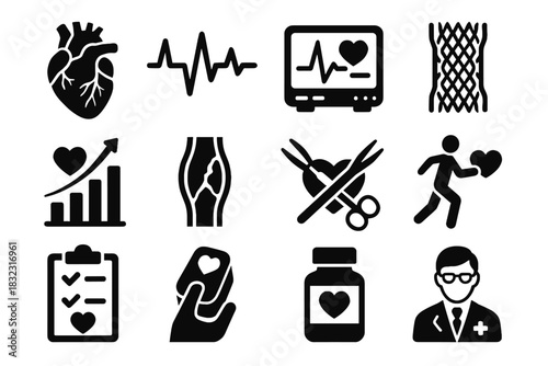 Heart vector icon surgery cardiology bottle vessel icons checklist monitor cholesterol tools