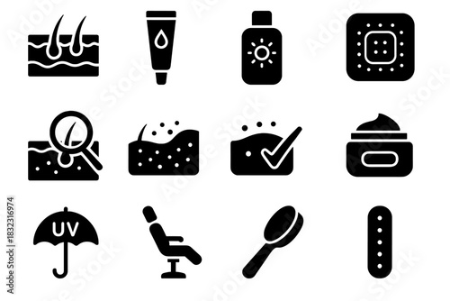 Test dermatology icons icon treatment brush over diagram mole virtual vector jar
