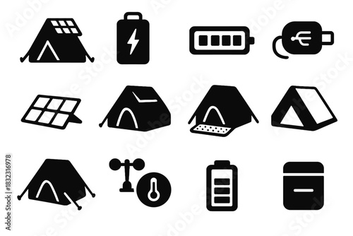 Tent windproof vector weather sensor charging battery led icon solar roof